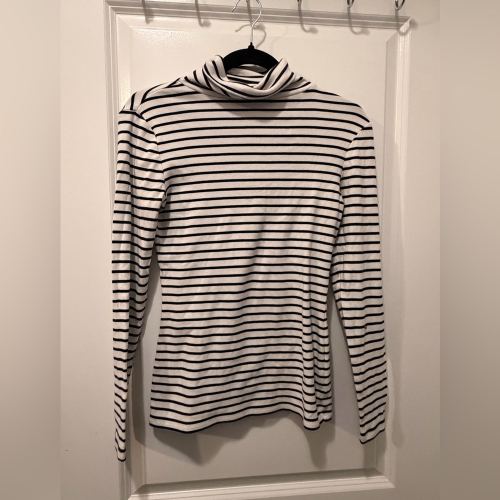 Boden Black and White Striped Long Sleeve Turtleneck